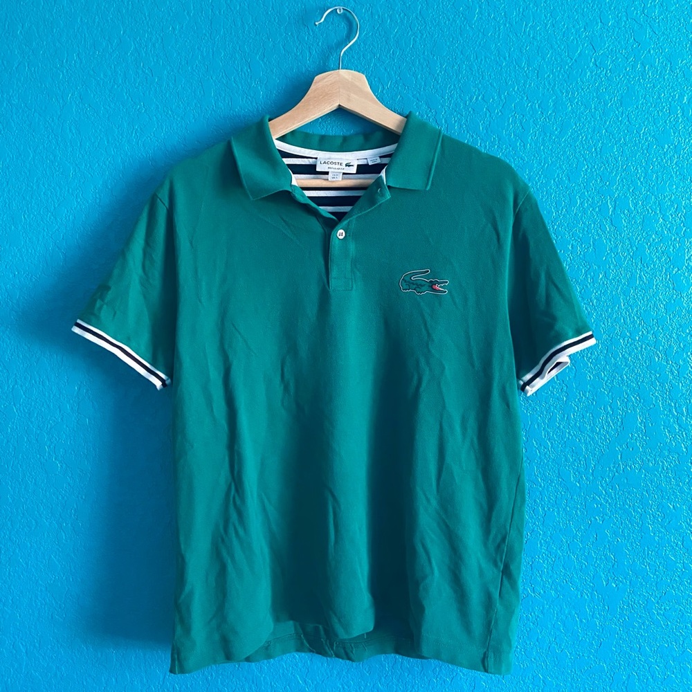 Dark Green Teal Lacoste w/Striped Sleeves